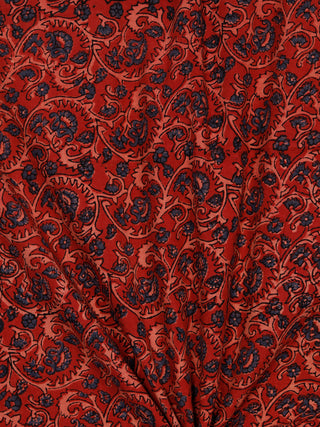 Red Indigo Beige Ajrakh Hand Block Printed Cotton Fabric Per Meter - F003F1798