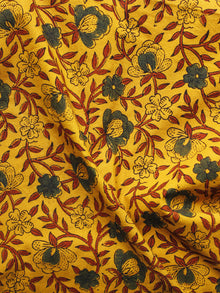 Yellow Maroon Green Black Ajrakh Hand Block Printed Cotton Blouse Fabric - BPA087