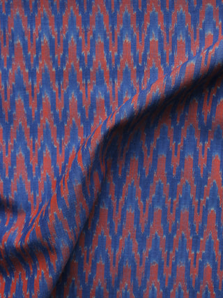 Blue Peach Pochampally Hand Weaved Ikat Mercerised Fabric Per Meter - F003F1276