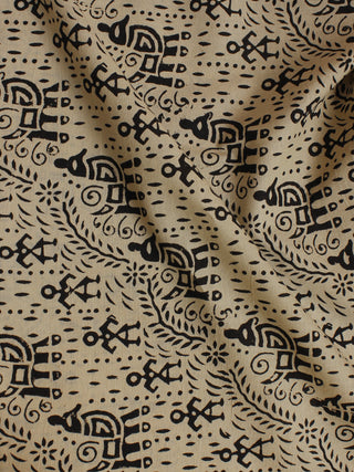 Beige Black Hand Block Printed Cotton  Cambric Fabric Per Meter - F0916060