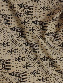 Beige Black Hand Block Printed Cotton  Cambric Fabric Per Meter - F0916060