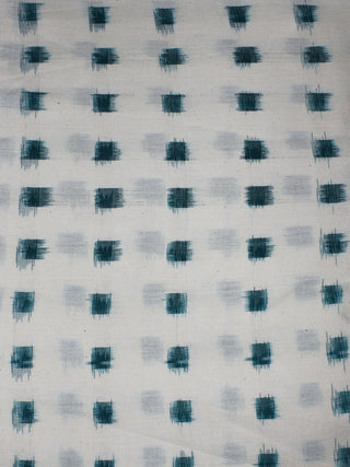 White Green Pochampally Hand Weaved Double Ikat Fabric Per Meter - F0916656