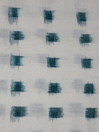 White Green Pochampally Hand Weaved Double Ikat Fabric Per Meter - F0916656
