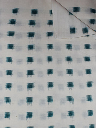 White Green Pochampally Hand Weaved Double Ikat Fabric Per Meter - F0916656