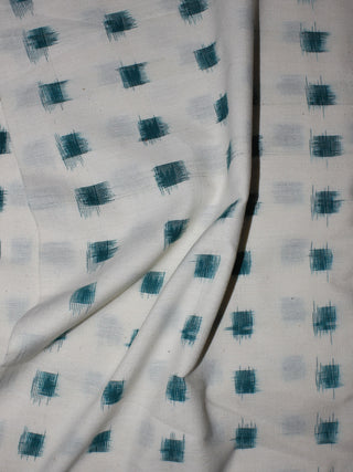 White Green Pochampally Hand Weaved Double Ikat Fabric Per Meter - F0916656