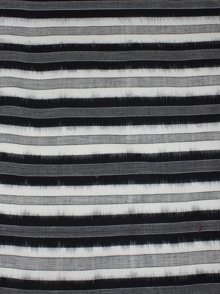 Black Grey White Pochampally Hand Weaved Double Ikat Full Striped Fabric Per Meter - F0916657
