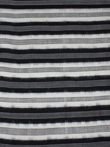 Black Grey White Pochampally Hand Weaved Double Ikat Full Striped Fabric Per Meter - F0916657