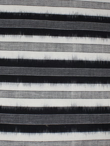 Black Grey White Pochampally Hand Weaved Double Ikat Full Striped Fabric Per Meter - F0916657