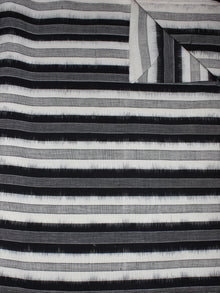 Black Grey White Pochampally Hand Weaved Double Ikat Full Striped Fabric Per Meter - F0916657