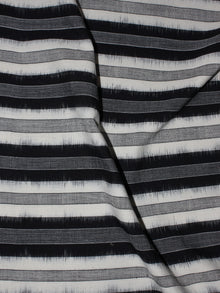 Black Grey White Pochampally Hand Weaved Double Ikat Full Striped Fabric Per Meter - F0916657