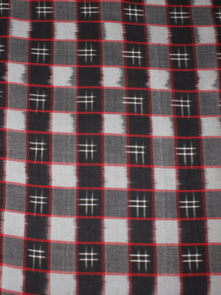 Black Red Grey White Pochampally Hand Weaved Double Ikat Fabric Per Meter - F0916658