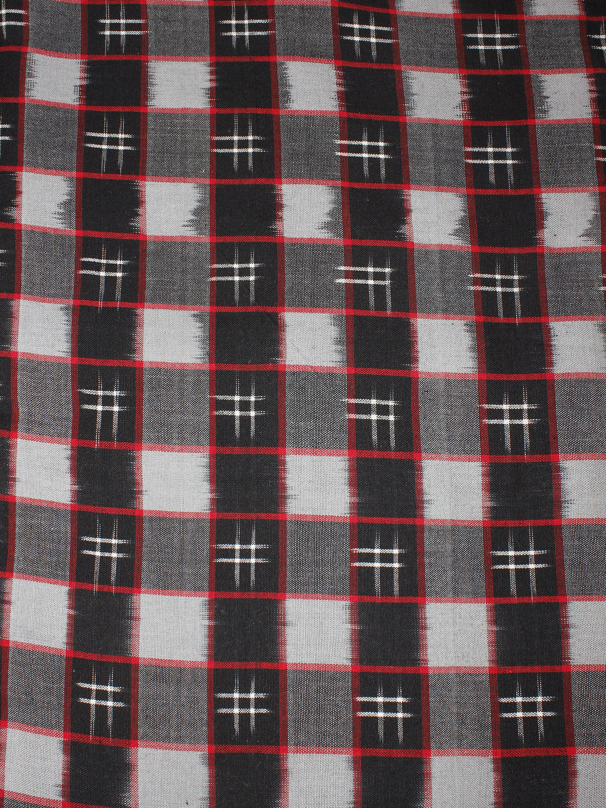 Black Red Grey White Pochampally Hand Weaved Double Ikat Fabric Per Meter - F0916658