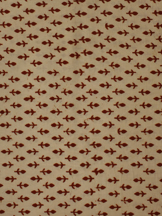 Beige Red Hand Block Printed Cotton  Cambric Fabric Per Meter - F0916061