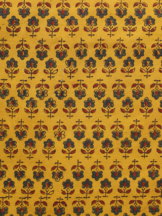 Yellow Maroon Green Black Ajrakh Hand Block Printed Cotton Blouse Fabric - BPA088