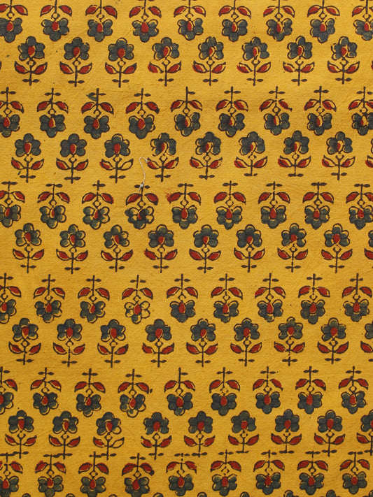 Yellow Maroon Green Black Ajrakh Hand Block Printed Cotton Blouse Fabric - BPA088