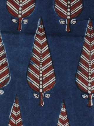 Indigo Ivory Red Ajrakh Hand Block Printed Cotton Fabric Per Meter - F003F2118