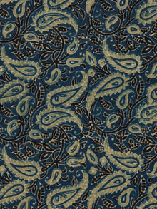 Indigo Green Black Beige Ajrakh Hand Block Printed Cotton Fabric Per Meter - F003F1799