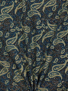 Indigo Green Black Beige Ajrakh Hand Block Printed Cotton Fabric Per Meter - F003F1799