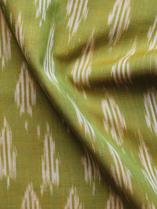 Lemon Green Ivory Pochampally Hand Weaved Ikat Mercerised Fabric Per Meter - F003F1275