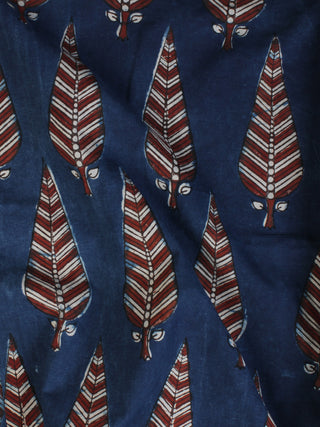 Indigo Ivory Red Ajrakh Hand Block Printed Cotton Fabric Per Meter - F003F2118