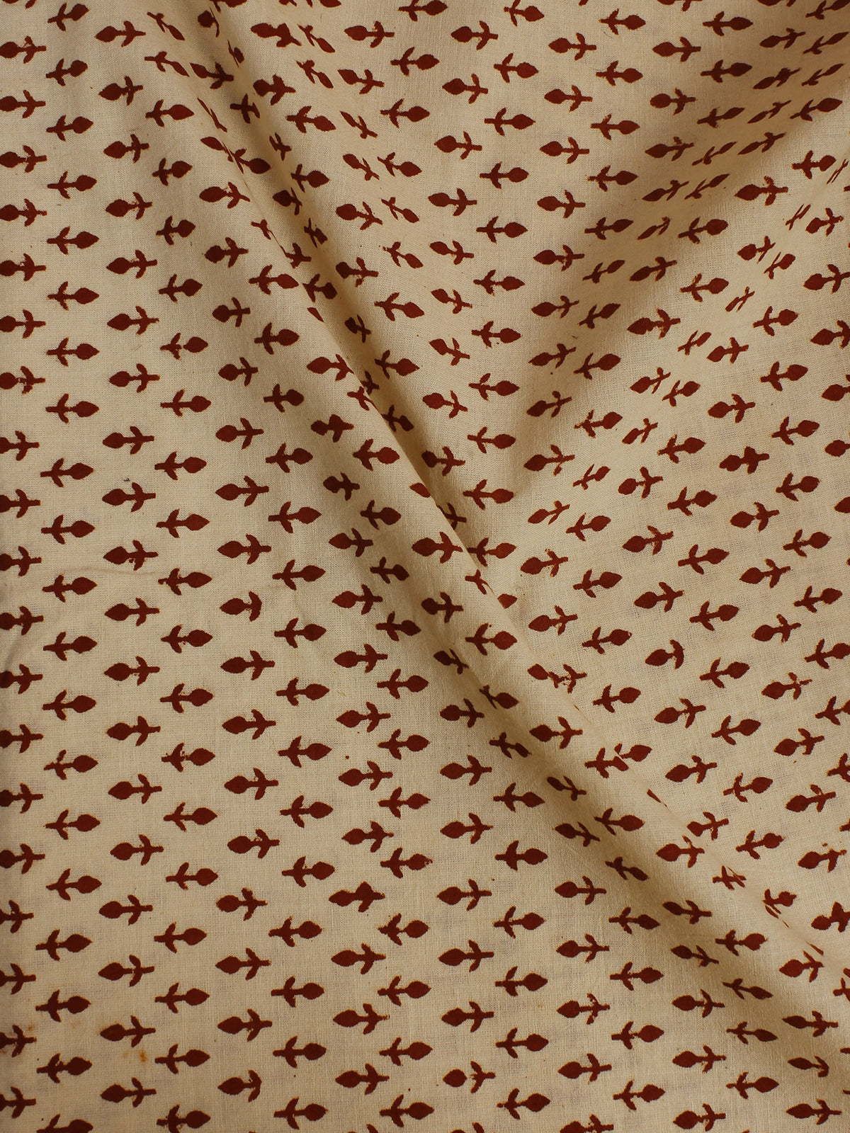 Beige Red Hand Block Printed Cotton  Cambric Fabric Per Meter - F0916061