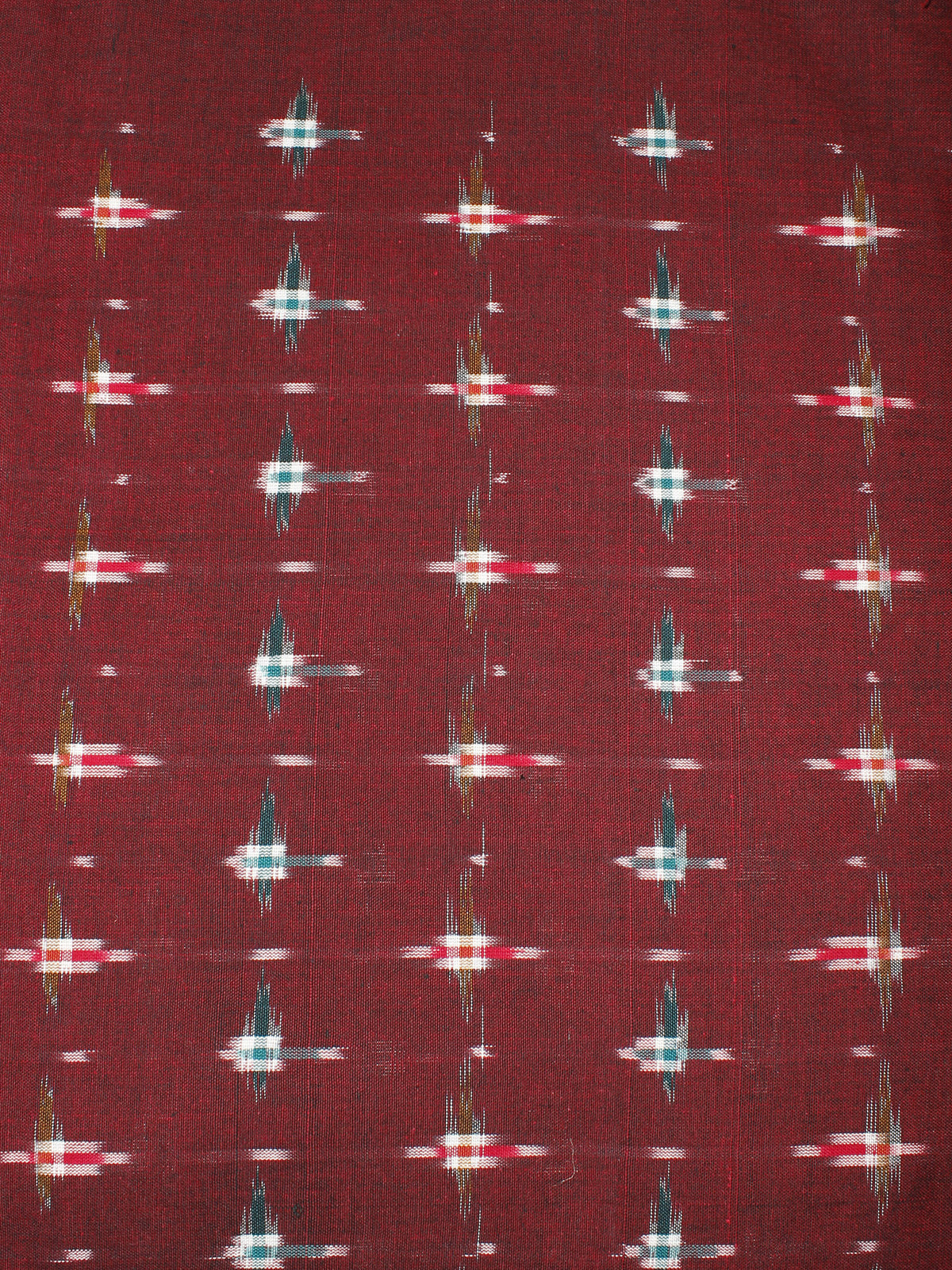 Maroon Multi Color Pochampally Hand Weaved Double Ikat Fabric Per Meter - F0916664