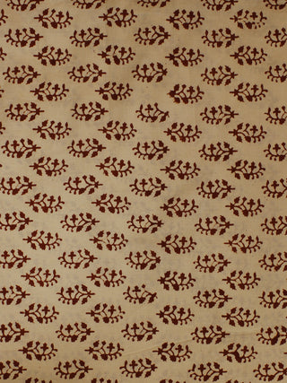 Beige Red Hand Block Printed Cotton  Cambric Fabric Per Meter - F0916064