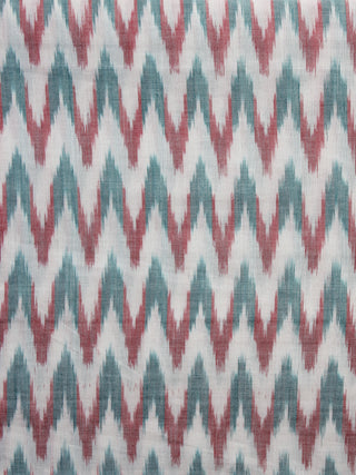 Ivory Wine Red Green Pochampally Hand Weaved Ikat Mercerised Fabric Per Meter - F003F1277