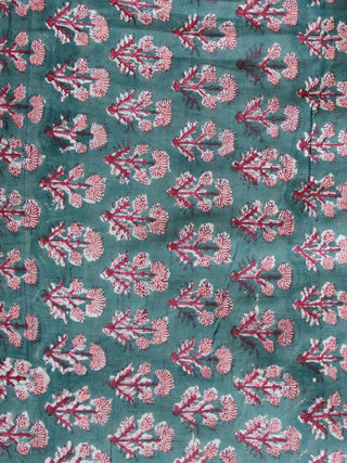 Green Wine Red  White Hand Block Printed Cotton Fabric Per Meter - F001F1912