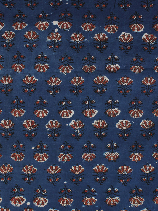 Indigo Ivory Red Ajrakh Hand Block Printed Cotton Fabric Per Meter - F003F2117