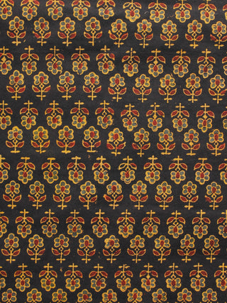 Black Maroon Green Orange Ajrakh Hand Block Printed Cotton Blouse Fabric - BPA089