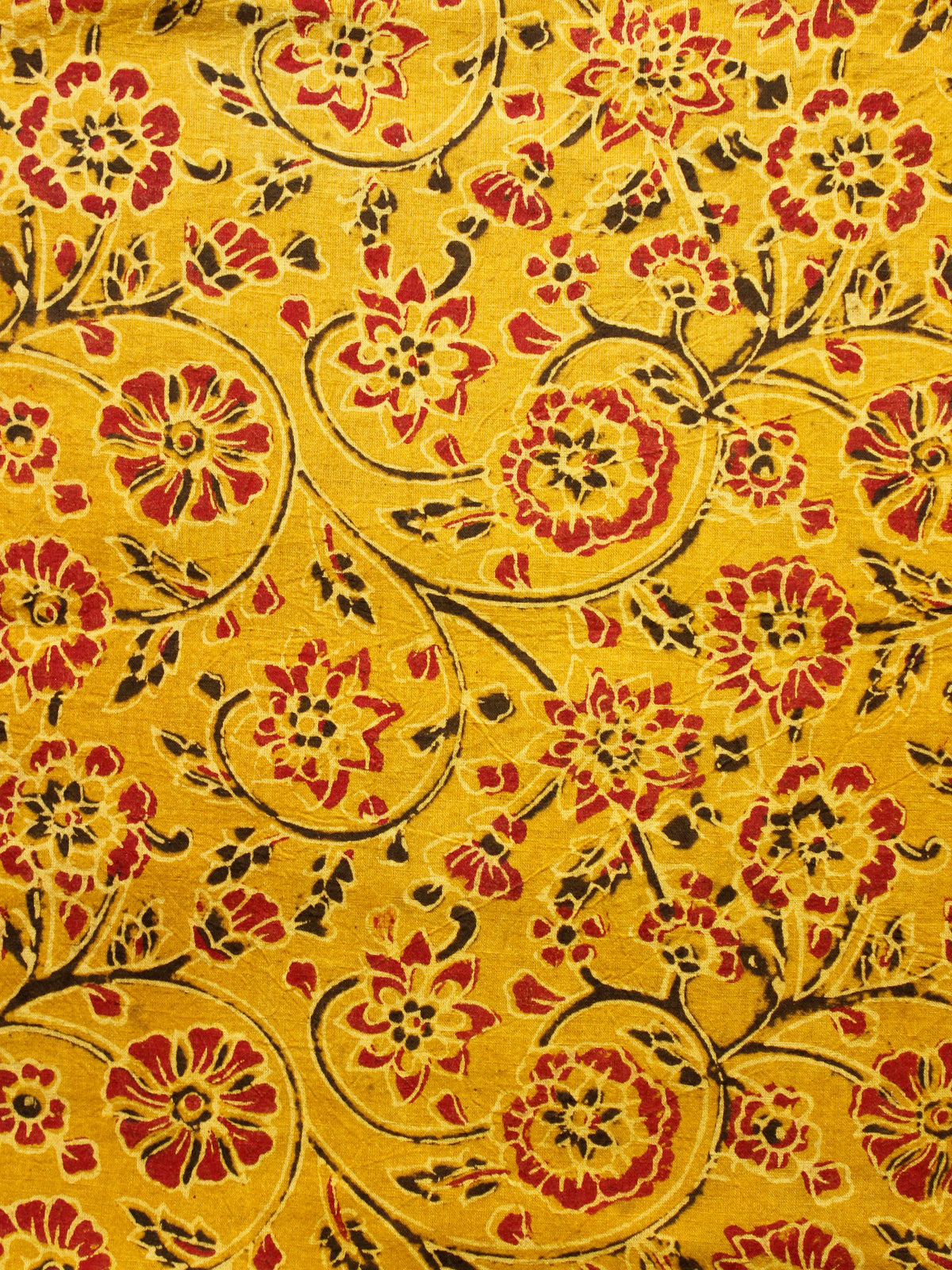 Mustard Red Black Ajrakh Hand Block Printed Cotton Fabric Per Meter - F003F1640