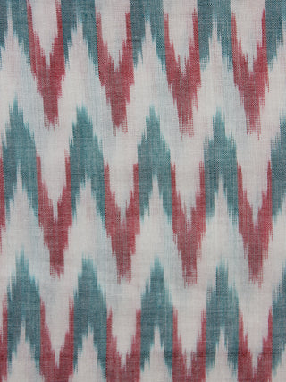 Ivory Wine Red Green Pochampally Hand Weaved Ikat Mercerised Fabric Per Meter - F003F1277