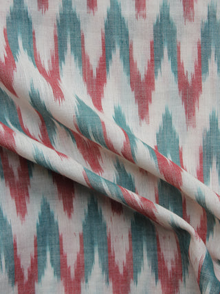 Ivory Wine Red Green Pochampally Hand Weaved Ikat Mercerised Fabric Per Meter - F003F1277