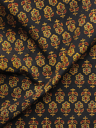 Black Maroon Green Orange Ajrakh Hand Block Printed Cotton Blouse Fabric - BPA089