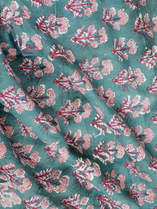 Green Wine Red  White Hand Block Printed Cotton Fabric Per Meter - F001F1912