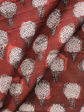 Rust Brown Ivory Black Hand Block Printed Cotton Fabric Per Meter - F001F1396