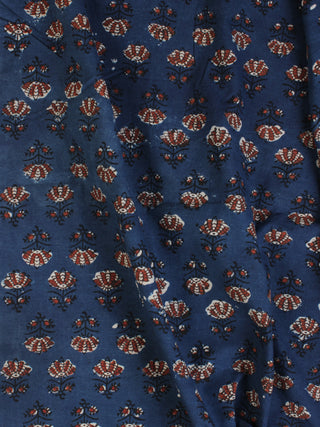 Indigo Ivory Red Ajrakh Hand Block Printed Cotton Fabric Per Meter - F003F2117