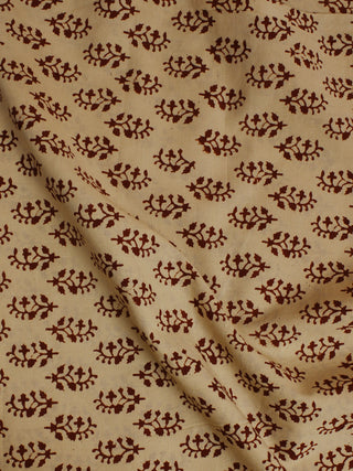 Beige Red Hand Block Printed Cotton  Cambric Fabric Per Meter - F0916064