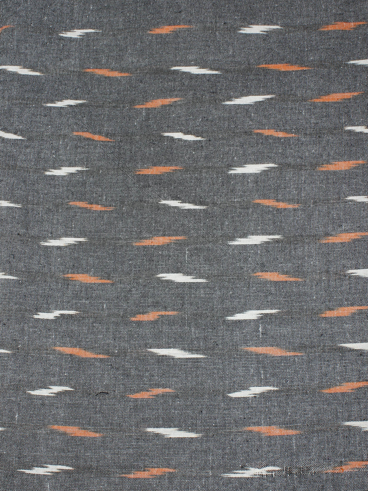 Grey White Orange Pochampally Hand Weaved Ikat Fabric Per Meter - F0916671