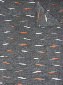 Grey White Orange Pochampally Hand Weaved Ikat Fabric Per Meter - F0916671