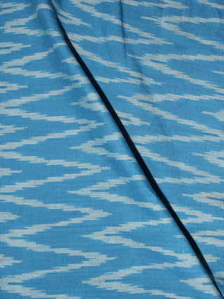 Azure Blue White Pochampally Hand Weaved Ikat Fabric Per Meter - F0916672