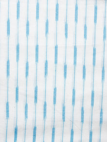 White Blue Pochampally Hand Woven Ikat Cotton Fabric Per Meter - F002F1469