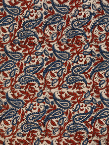 Beige Red Black Blue Ajrakh Hand Block Printed Cotton Fabric Per Meter - F003F1801