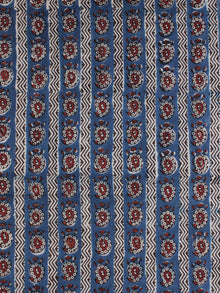 Indigo Ivory Red Ajrakh Hand Block Printed Cotton Fabric Per Meter - F003F2120