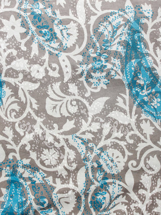 Brown Ivory Turquoise  Hand Block Printed Cotton Fabric Per Meter - F001F1397