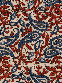 Beige Red Black Blue Ajrakh Hand Block Printed Cotton Fabric Per Meter - F003F1801