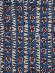 Indigo Ivory Red Ajrakh Hand Block Printed Cotton Fabric Per Meter - F003F2120