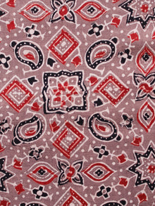 Light Brown Red Black Ivory Ajrakh Hand Block Printed Cotton Fabric Per Meter - F003F1642