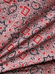Light Brown Red Black Ivory Ajrakh Hand Block Printed Cotton Fabric Per Meter - F003F1642